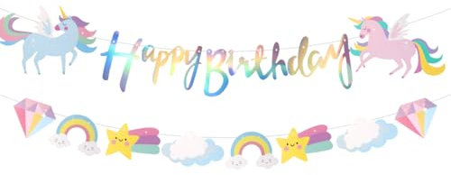 HUKUMA Happy Birthday Girlande,Einhorn Deko Kindergeburtstag Mädchen,Einhorn Happy Birthday Banner, Kinder Geburtstag Deko,Geburtstagsgirlande Kinder Deko,Geburtstagsdeko 1 2 3 4 5 6 Jahre