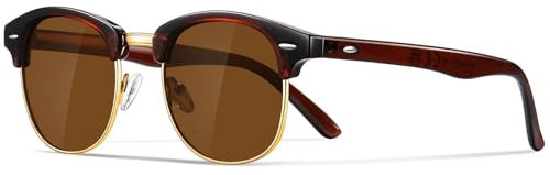 Occhsouo Polarisierte-Halbrahmen-Sonnenbrille-Unisex-Sonnenbrille-Herren-Damen Klassische Retro UV400 Schutz Rechteckig Sonnen brille Metallrahmen Autofahren Reisen(4-Braun/Braun)