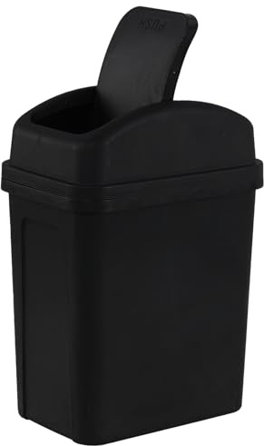 Ikando 7 L Small Slim Garbage Can, Plastic Trash Can with Swing Top Lid, Black