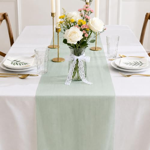 Siumir Vlies Tischläufer 30cmx25m Salbeigrün Tischband Hochzeit Taufe | Einfach zuschneidbar, Geruchsneutral, 25m Rolle für mehrere Tische, Ideal für Hochzeit, Taufe, Kommunion, Geburtstag