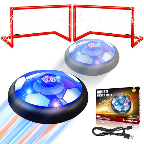 Byuert Air Power Fußball Set,Fussball Geschenke Jungen, LED USB Wiederaufladbar Indoor Fussball, Spielzeug für Kinder Mädchen 3-12 Jahre, Hover Fußball Schwebender Luftkissen Ball