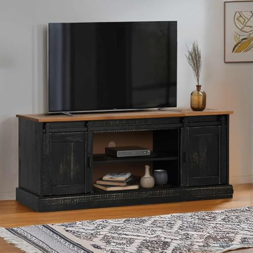 EMYRLXQW Meuble TV Halden 2 portes coulissantes en bois massif Noir 150 x 40 x 60 cm