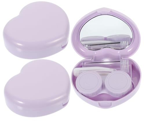 Ipetboom 3 Sets Portable Cases Mirror Mini Travel Lens Holder Boxes Heart Shape Small Contact-Lens Storage Organizers for Travel Use