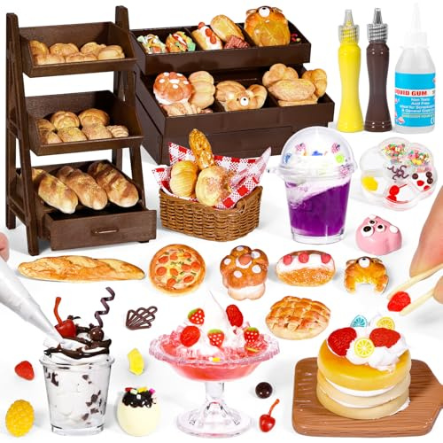 VBACALA DIY Miniatur Lebensmittel Set, Handwerk Bastelset mit Essen & Trinken Zubehör, Lufttrocknende Modelliermasse, Kreatives Bastelspielzeug für Kinder & Erwachsene, Puppenhaus Küche Geschenk