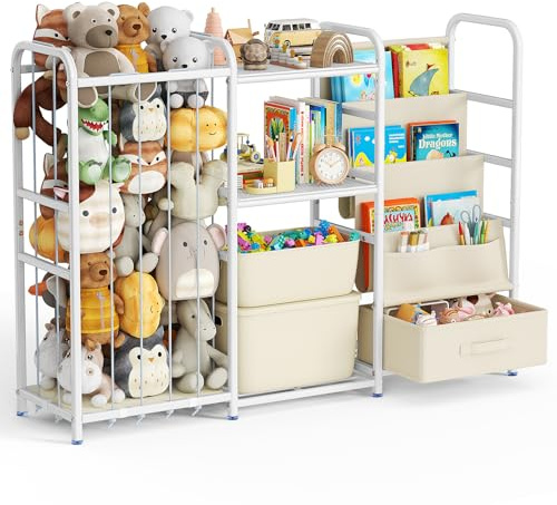 Brolteja 3 in1 Children Toy Storage Unit, Kids Storage Unit Toy Organiser,with Boxes and Storage Shelves, for Playroom, Bedroom, Living Room,Nursery Playroom (White without wheels)