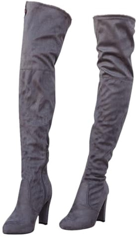 Stivali alti da donna, sopra il ginocchio, con plateau, con plateau, sopra il ginocchio, tacco grosso, elasticizzati, antiscivolo, larghi, invernali, autunnali, lunghi, per matrimoni, E grigio., 38.5