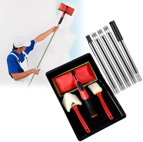 Paint Pad Set, 7 Inch Paint Pads for Walls and Ceilings Paint Edger Tool with 124cm Extender Pole and Paint Tray for Decorating Wall Corner Wooden Decks