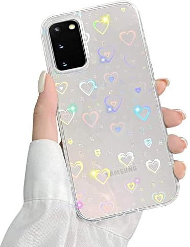 QUESPLE Kompatibel mit Samsung Galaxy S20 5G Hülle Transparent Glitzer Herz Muster für Frauen Mädchen Mode Weiche Langlebige Schlanke TPU Handyhülle, Hart PC Rückseite Kratzfest