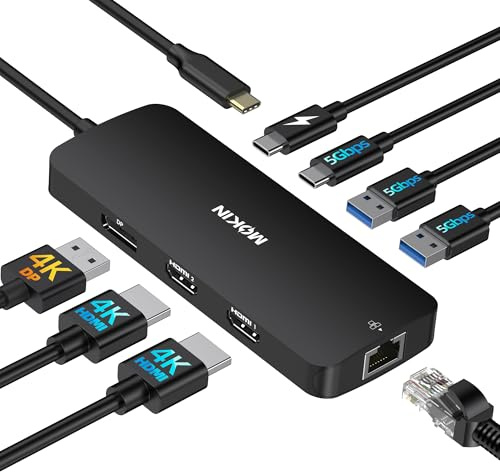 MOKiN USB C Docking Station Dual Monitor, 8 in 1 USB C Hub 2 HDMI Adapter | USB C Dock für MacBook/Dell/HP/Lenovo, DisplayPort, Ethernet, 100W PD, 3 USB A/C 3.0 Ports, Dockingstation 2 HDMI(Schwarz)
