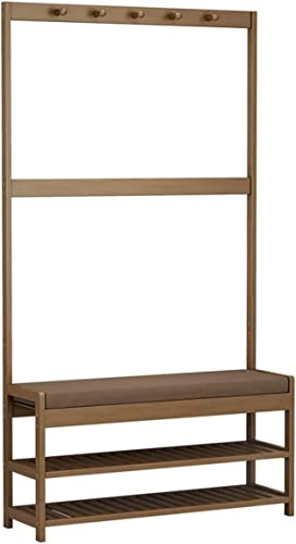 ISCBAFYX Bambus-Garderobenbank mit Schuhaufbewahrung, 3-in-1, für Flur-Baumkleiderbügel und Bank-Kombination, 50 cm Größe