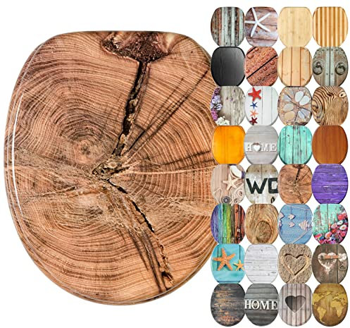 Sanilo Soft Close Toilet Seat, Wide Choice of Wooden Toilet Seats, Stable Hinges, Easy to Mount (Old Tree)