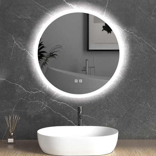 Durovin Bathrooms Wall Mounted Illuminated LED Bathroom Round Mirror | Touch Sensitive Switch And Anti Fog | 500 x 500mm