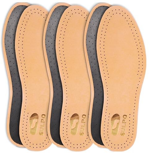 MAROL Aktivkohle Einlegesohlen gegen Schweißfüße Perforierte Echt Leder / 3 Paare/Größe 36-47, 41, Beige