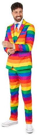 Suitmeister Completo da Uomo – Rainbow 2 Pezzi Vestito per Pride & Party Slim Fit, Arcobaleno, M
