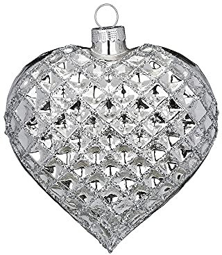 MAGIC Christbaumschmuck Weihnachtskugeln Figuren Glas mundgeblasen Weihnachtskugeln Weihnachtsschmuck Baumkugeln Baumschmuck, Waffelherz, Glas, 10.5 cm, Serie Frosty Silver