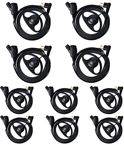 UAYESOK Surveillance Earpiece D Shape Walkie Talkie Headset with PTT Mic Microphone for 2 Pin Motorola CP040 DP1400 GP68 GP88 GP300 CT150 Pro1150 MidlandG15/G18 Hyera Two Way Radio (10 Pcs)