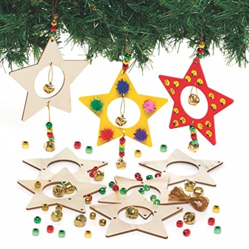 Baker Ross FC116 Sterne Weihnachtsbaum Dekoration Bastelset - 5er Pack, Holzbasteleien für Kinder zum Basteln, Dekorieren und Ausstellen, Weihnachtsschmuck zum Selbermachen, Glocken Basteln für Kinder