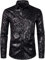 PARKLEES Men's Luxury Gold Prom Design Slim Fit Long Sleeve Button up Party Dress Shirts Black M