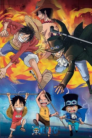 empireposter One Piece - Ace Sabo Luffy - Manga Anime Poster Grösse 61x91,5 cm + 2 St Posterleisten Kunststoff 62 cm schwarz