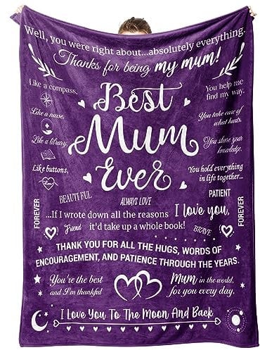 Niyewsor Mum Gifts Blanket, Gifts for Mum from Daughter Son, Mum Birthday Gifts, Presents for Mum Mummy on Mothers Day Valentine's Christmas, Best Mum Ever Blanket 60'' x 50'' (Purple)