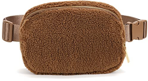 XZQTIVE Fleece Bauchtasche für Damen Sherpa Gürteltasche Brusttasche Herren Mode Hüfttaschen Crossbody Bag Handytasche Umhängetasche mit verstellbarem Riemen,Braun