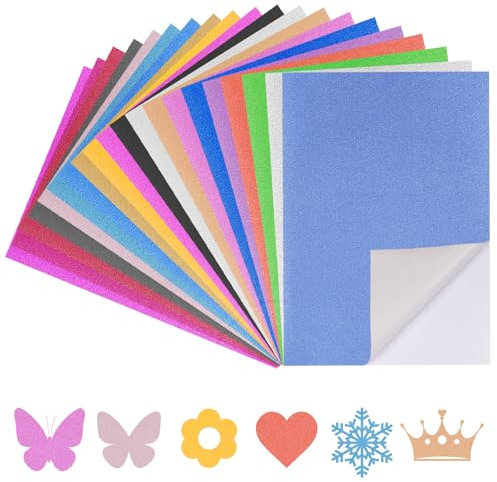60 Blatt Glitzerpapier zum Basteln,29.7 * 21cm A4 Bunt Glitzer Papier, 250g/m²Bastelpapier Glitzer,Selbstklebendes Papierbastel Glitzerpapier für Kinder DIY Grußkarten Scrapbooking,20 Farben