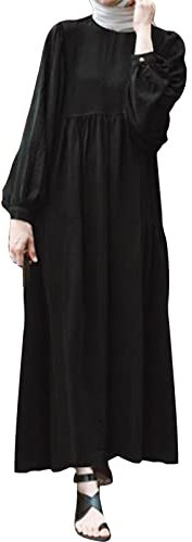Muslimische Kleidung Frauen, Elegant Baumwolle Langarm Muslimische Kleider Gebetskleidung Lang Einteilig mit Kopftuch Namaz Elbisesi Kadin Hijab Kleid Festlich Große Größen Gebetskleid AbayaA002