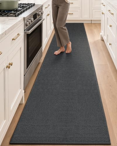 COLOR&GEOMETRY 71x365cm Küchenteppiche rutschfeste Waschbar, Beige | 4mm Dünne Gewebe Gummi Gestützt Runner Teppich, Absorbierende Leicht zu Reinigen Fußbodenmatten für vor dem Waschbecken, Flur