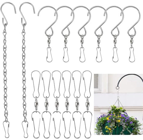 SITAKEGS 12 Pcs Wind Spinner Swivel, 360 Degree Hooks Clips S Hook with 2 Pcs Metal Hanging Chain, Hanging Wind Spinners for Wind Chimes, Bird Feeder, Wind Socks, Flower Pots, Plants, Flags