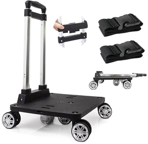 Faltbarer Rucksack-Trolley mit 5 drehbaren Rädern und großer Basis, Aluminium-Gepäckwagen mit Gurt für Haustiertaschen, Hundetransport, große Rucksäcke und Laptoptaschen