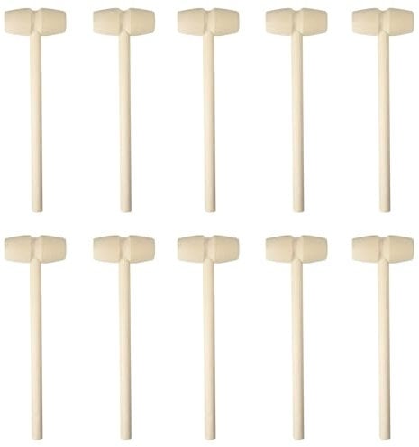 10 Pieces Wooden Mallet Hammer, Mini Solid Wood Mallets for Chocolate Breaking and Leathercraft, Woodworking DIY Tool (Flat)