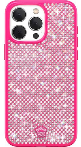 VELVET CAVIAR Designer Bling Case Compatible with iPhone 15 Pro Max - Luxury Rhinestone Diamond Phone Case (Sparkly Crystals, Hot Pink Base)