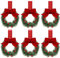 6er-Set Weihnachten Küchenschrank-Kränze mit Schleife,Weihnachtskränze, kleine Küchenkränze, Grünkränze für Fenster, Tür, Weihnachts-Küchenschrank-Kränze mit Karierter Schleife (Red)