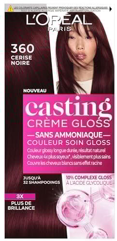 L'ORÉAL PARIS - semi-permanente Haarfarbe, Ton in Ton – Pflegefarbe Gloss – ohne Ammoniak – Casting Creme Gloss – Nuance: Schwarzkirsche (3.60)