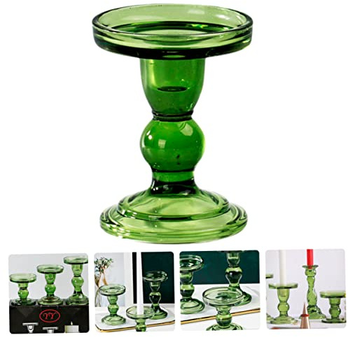 GALPADA Bougeoir Verre Motif Spirale Rétro Couleur Vert Foncé Support Bougie Décoratif de Bureau Chandelier