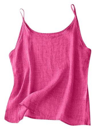 Debardeur Femme Coton Et Lin Gilet Sport Femme Grande Taille DéBardeur sans Manches Couleurs Pures Loose D'été T-Shirt LéGer Droite Classique Hauts Débardeurs en Lin à Bretelles pour Débardeurs