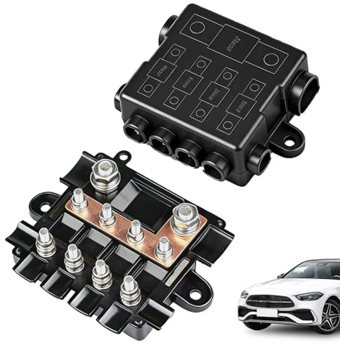 Sicherungshalter für 1X Mega + 4X Midi Sicherungen mit Busbar/Sammelschiene | Polyamid-Gehäuse mit Abdeckung,kompakte, sichere Stromverteilung für Hoch & Mittelstromkreise in KFZ, Boot & Wohnmobil
