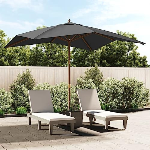 Grand parasol avec mât en bois anthracite 300 x 300 cm, protection UV polyester, parasol de jardin carré, pour terrasse, balcon et extérieur, système de double corde robuste