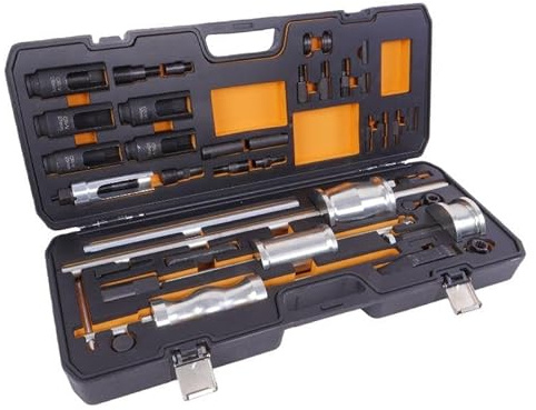 Gear4Garage Diesel Injector Removal Tool Kit 40 Piece Slide Hammer Puller Set with 3 Slide Hammers and Adapters for Most Diesel Injectors Stored in EVA Case