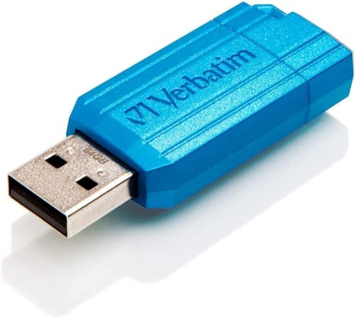 Verbatim PinStripe USB-Stick 64GB, USB 2.0, USB Speicherstick, für Laptop Notebook Ultrabook TV Autoradio, USB 2.0 Stick, Datenstick mit Schiebemechanismus, Carribean Blue