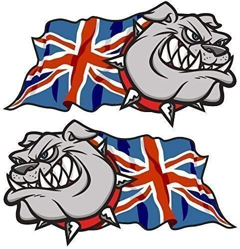 Sticar-it Ltd Handed Pair Of BRITISH BULLDOG Union Jack Great Britain British Flag Vinyl Car Bike Helmet Stickers Decal Small 50mm wide each