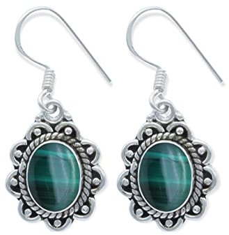 Ohrringe 925 Silber Malachit grüner gestreifter Stein Edelstein Ohrhänger echt Silber Damen Sterling Silber Hänger Geschenk (MOH-113-10)