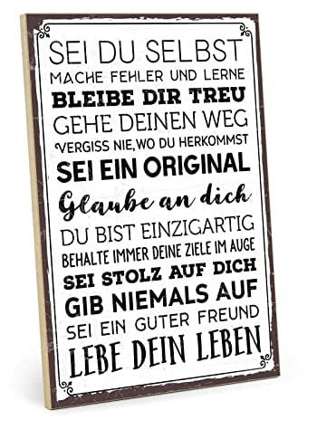 TypeStoff Holzschild mit Spruch – SEI DU SELBST – im Vintage-Look mit Zitat als Geschenk und Dekoration - HS-00492