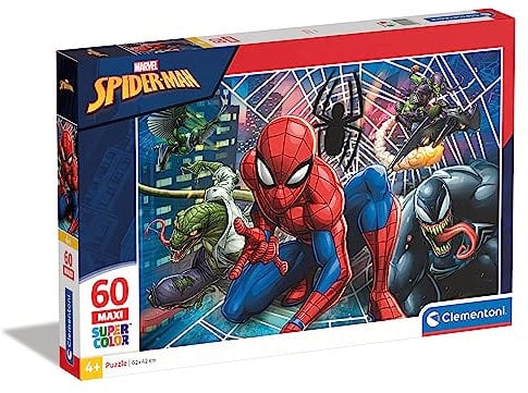 Clementoni 26444 Maxi Spiderman – Puzzle 60 Teile ab 4 Jahren, farbenfrohes Kinderpuzzle mit extra großen Puzzleteilen, Geschicklichkeitsspiel für Kinder