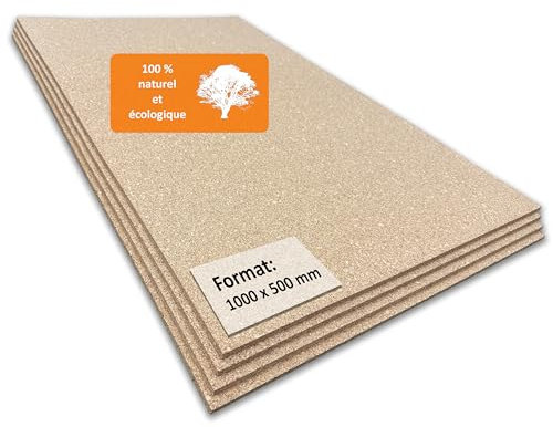 TRECOR® plaque de liège [Format : 1000 x 500 mm] – Très élastique et antistatique – Plaque en liège de qualité supérieure – Poncé d'un côté pour un meilleur aspect (4 mm d'épaisseur, 1 pièce)