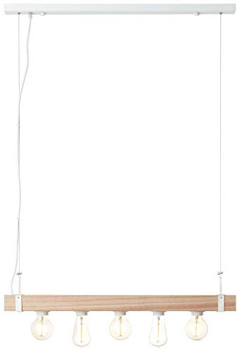 BRILLIANT lampe White Wood suspension 5 lumières béton/bois blanc brillant | 5x A60, E27, 30W, adapté aux lampes standard (non incluses) | Échelle A ++ à E | Le câble peut être raccourci