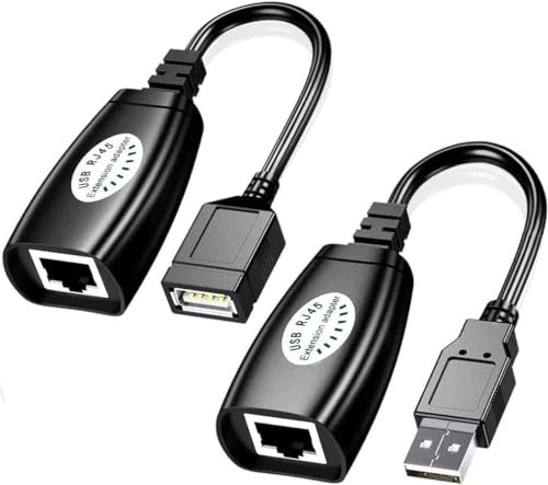 Adaptateur d'extension USB mâle vers RJ45 + USB femelle sur Cat5/5e/6 RJ45 – jusqu'à 45,7 m de long