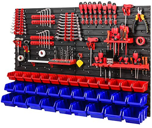 Werkzeugwand Stapelboxen 1152 x 780 mm - Lagersystem SET Werkzeughaltern und 34 Stück Box - Wandregal Werkstattregal Lochwand Schüttenregal Sichtlagerkästen