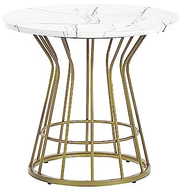 Beliani Couchtisch Marmor Optik weiß mit Metallgestell Gold rund 50 cm Glamour Concan