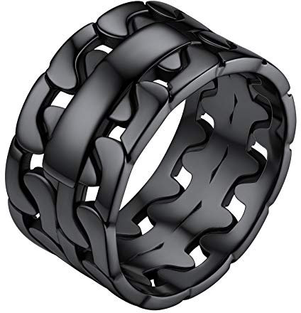 ChainsHouse herren Männer Fingerring 11mm breit Panzerkette Ring Statement Bandring Punk Cuban Link Bandring Vintag Partnerring Freundschaftsring für Paar Pärchen
